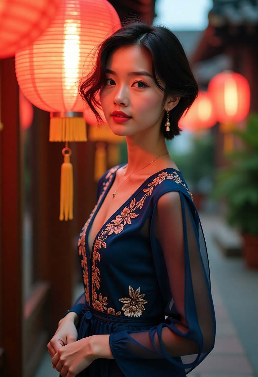独自在夜晚的海边